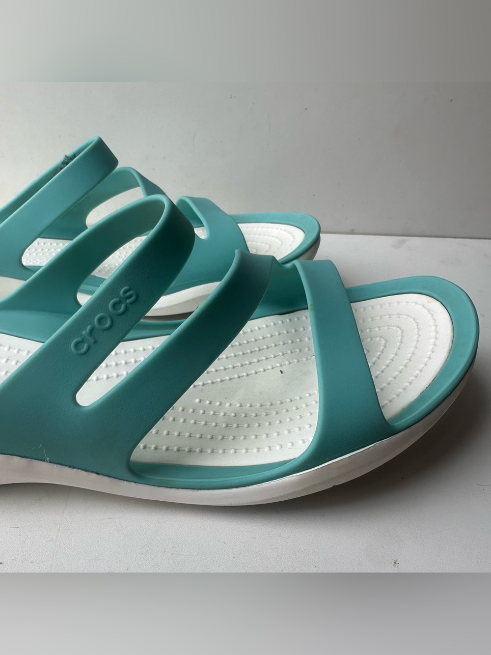 Crocs Women’s Swiftwater Strappy Sandals Aqua White Comfort Slides Size W10 - Picture 7 of 11